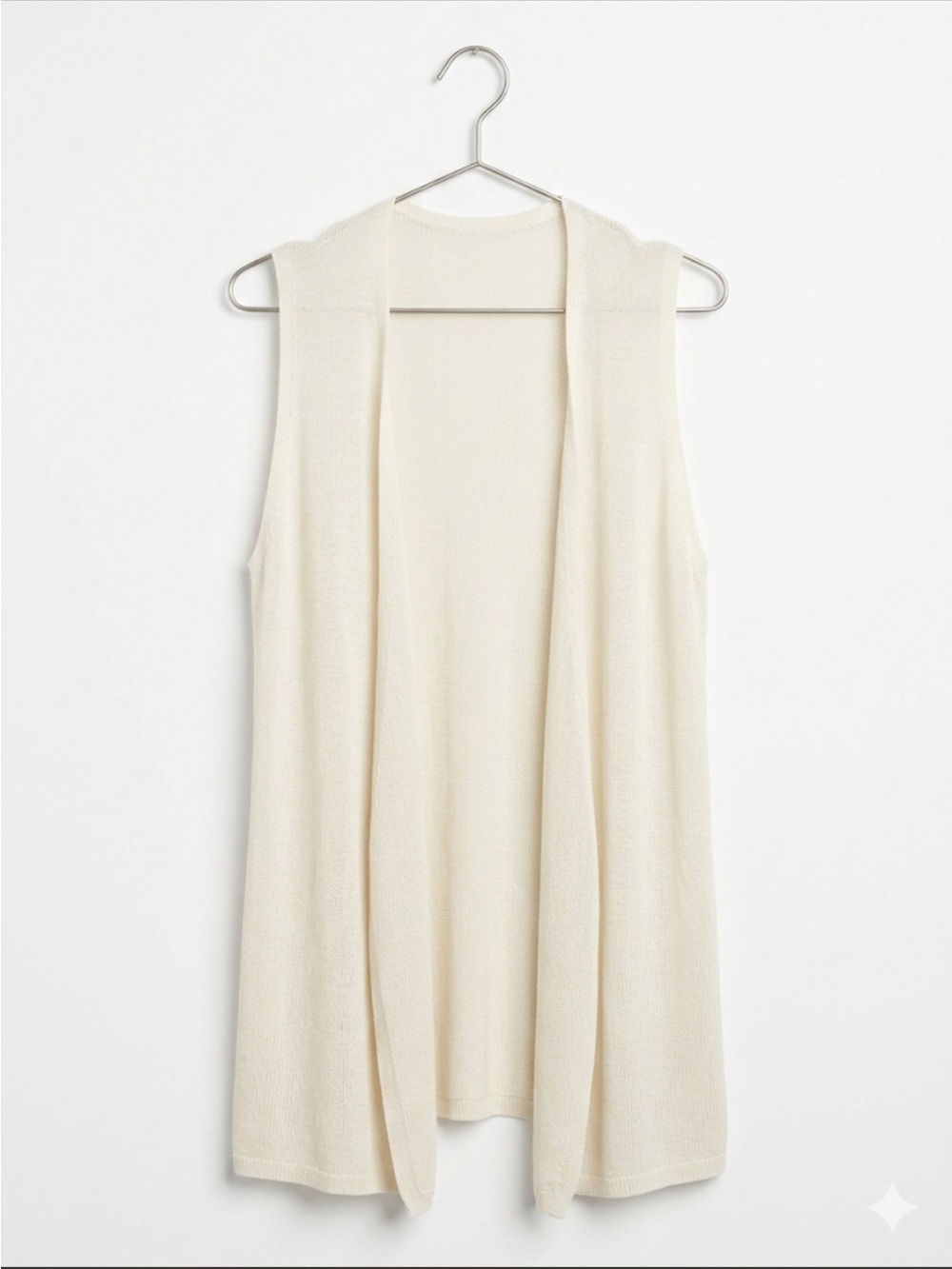 Eileen Fisher Cream Open Front Sleeveless Knit Vest